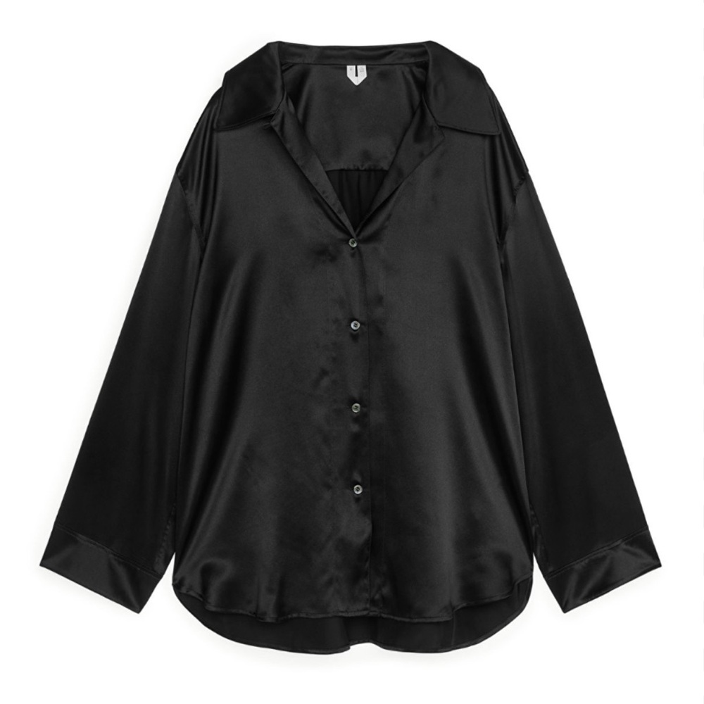Arket B100% silk black oversized shirt/blouse
